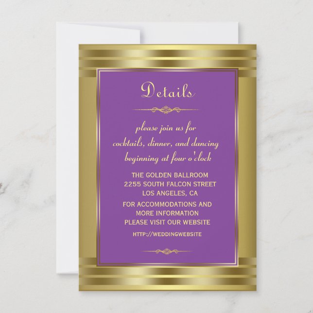 Invitación Detalles del Boda Royal Purple and Gold Baby (Anverso)