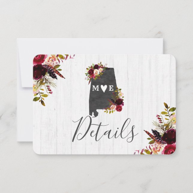 Invitación Detalles del Boda ruso de destino del estado de Al (Anverso)