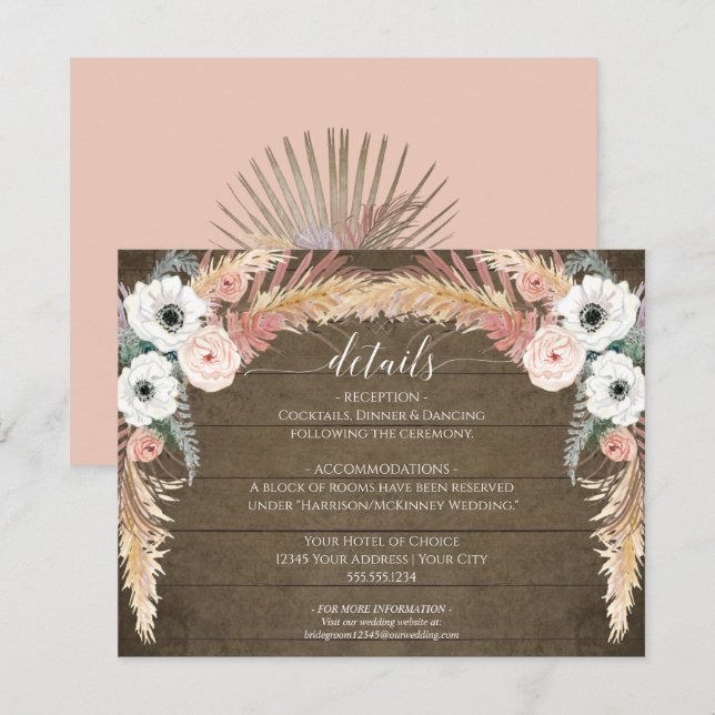 Invitación Detalles del Boda Rústico de Grass Floral Pampas d (Anverso / Reverso)