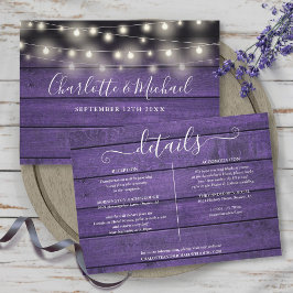 Invitación Detalles del Boda Rústico Purple Wood String Light
