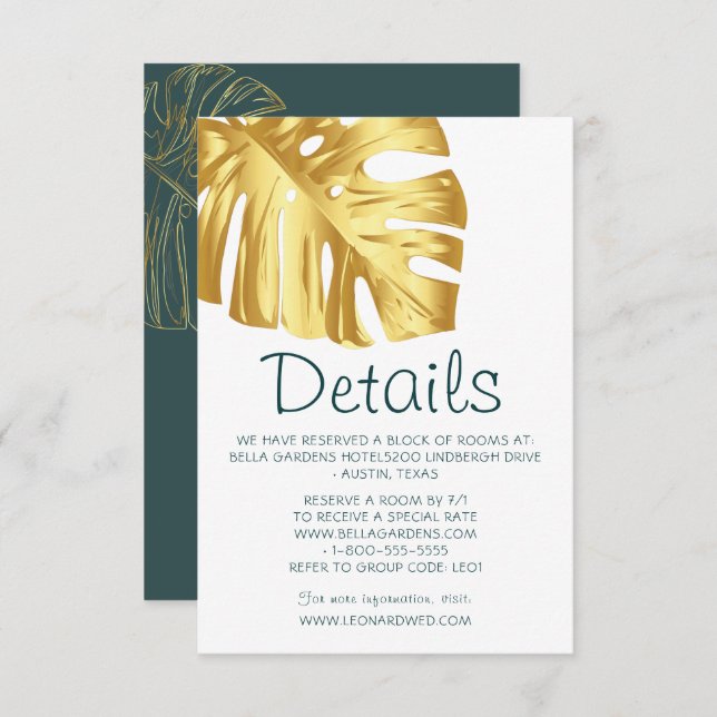 Invitación Detalles del Boda Tropical Gold (Anverso / Reverso)