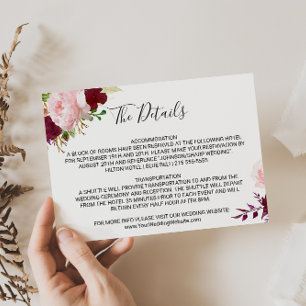 Invitación Detalles del Boda Tropical Rojo y Romántico Insert