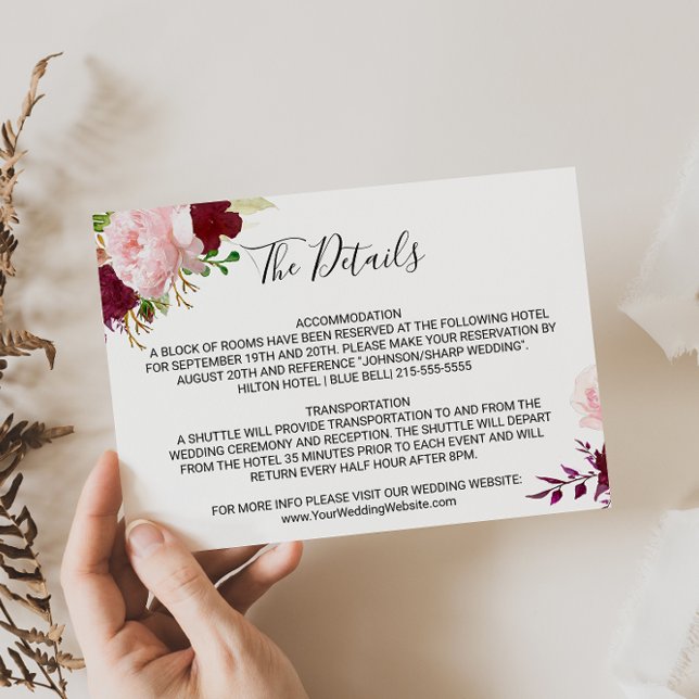 Invitación Detalles del Boda Tropical Rojo y Romántico Insert (Subido por el creador)