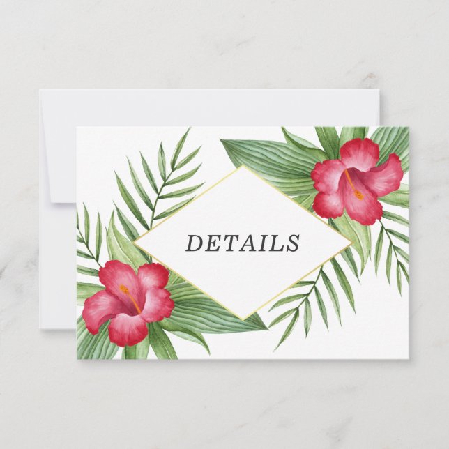 Invitación Detalles del Boda Tropical Rosa Hibiscus (Anverso)