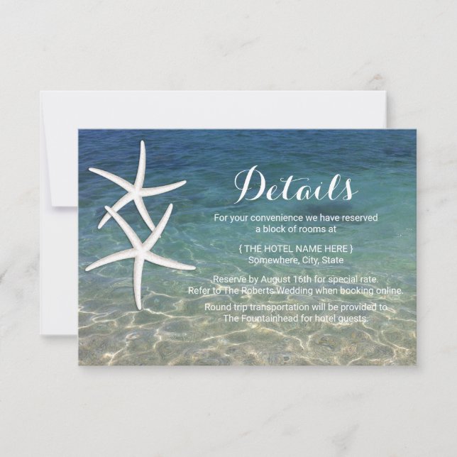 Invitación Detalles del Boda Tropical Starfish Wedding (Anverso)