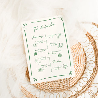 Invitación Detalles del Boda verde dibujado a mano caprichosa