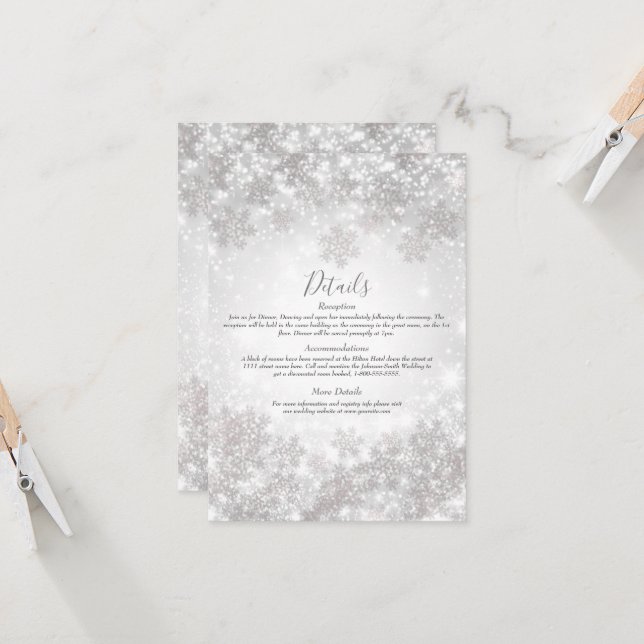 Invitación Detalles del Boda White Snowflakes Winter Wonderla (Anverso/Reverso In Situ)