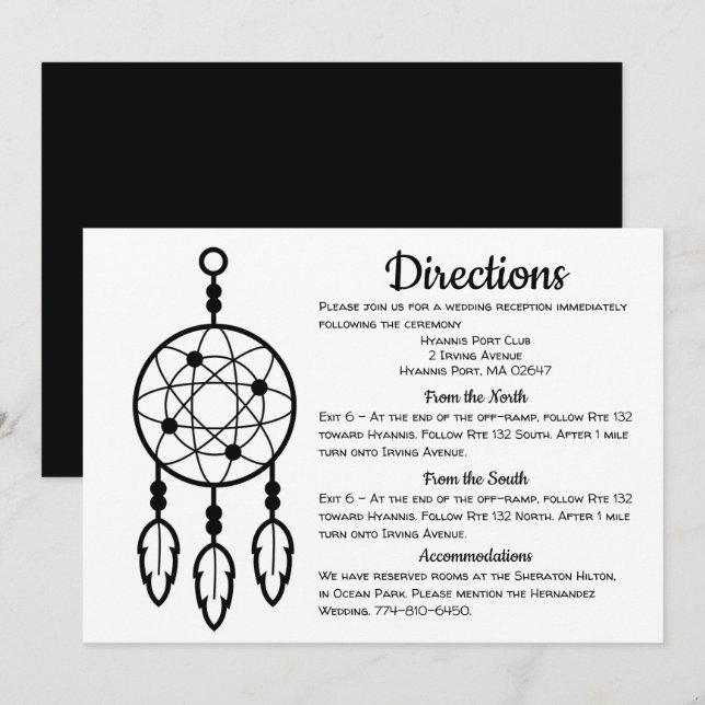 Invitación Detalles del Boho Boda Direcciones Dreamcatcher Bl (Anverso / Reverso)