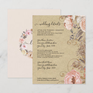 Invitación Detalles del Boho Rustic Floral Rubor Rosa Gold Bo