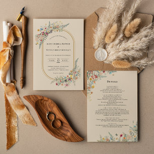 Invitación Detalles del Boho Wildflower Fern Beige Boda y