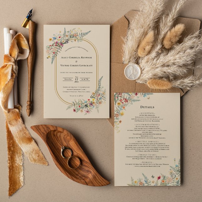 Invitación Detalles del Boho Wildflower Fern Beige Boda y (Subido por el creador)