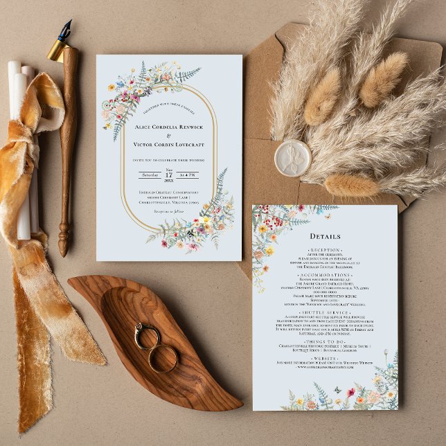 Invitación Detalles del Boho Wildflower Fern Dusty Blue Boda (Subido por el creador)