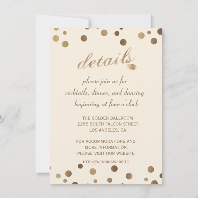Invitación Detalles del Charm Gold Confetti Champagne Boda (Anverso)
