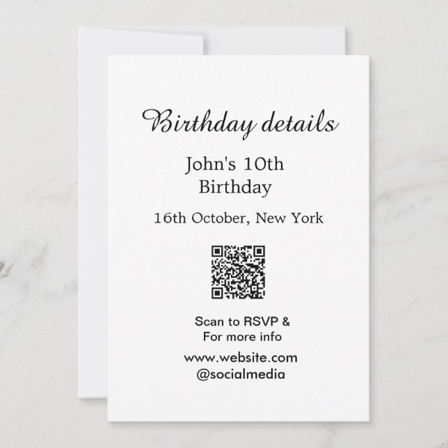 Invitación Detalles del cumpleaños 10.º escaneo de cumpleaños (Anverso)