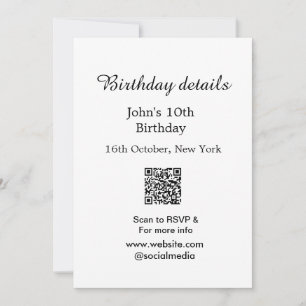 Invitación Detalles del cumpleaños 10.º escaneo de cumpleaños