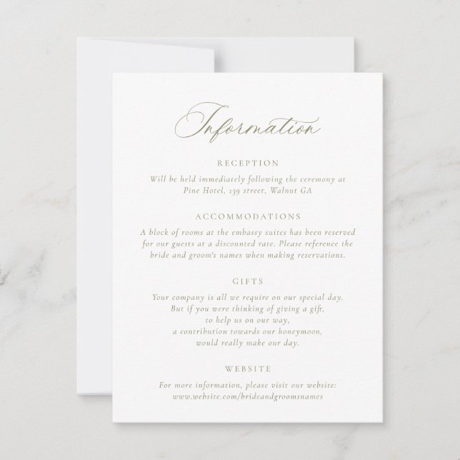 Invitación Detalles del elegante caligrafía del guión Boda de (Anverso)