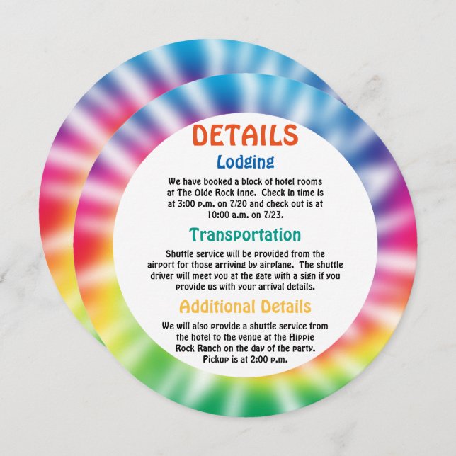 Invitación Detalles del evento Old Hippie Hippy Tie Dye (Anverso / Reverso)