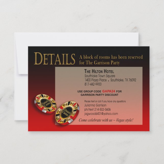 Invitación Detalles del Fiesta del Casino de Las Vegas | oro  (Anverso)