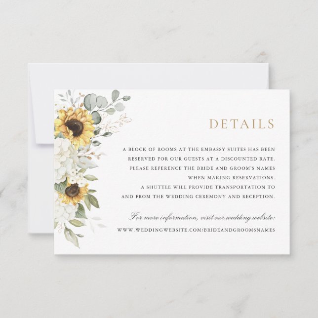 Invitación Detalles del floral elegante Hydrangea blanca Sunf (Anverso)