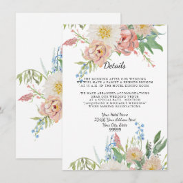 Invitación Detalles del Hotel Rubor Azul rosa n Floral blanca