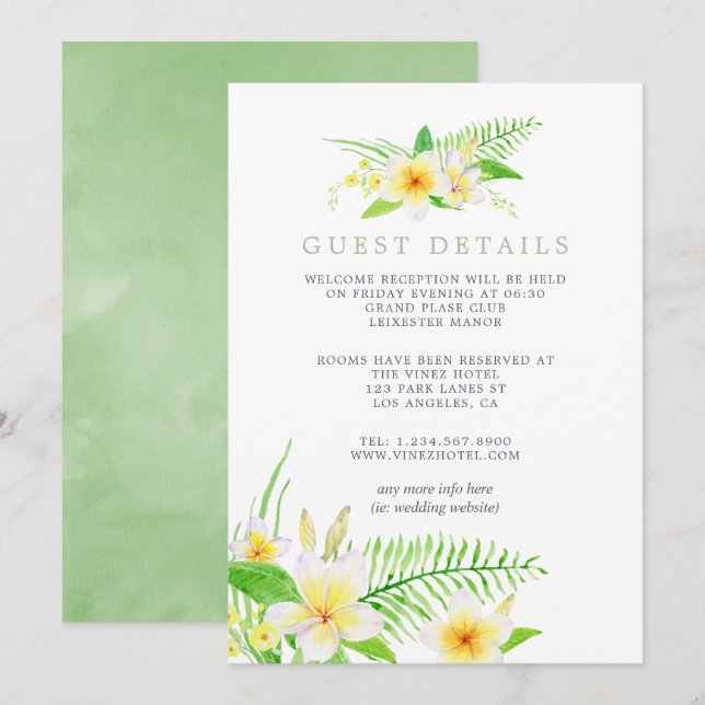 Invitación Detalles del invitado de la Boda Frangipani de col (Anverso / Reverso)