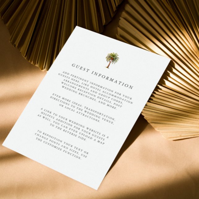 Invitación Detalles del invitado de palmeras tropicales de ag (DIGITAL GUEST DETAILS WITH PALM TREE IN WATERCOLOR STYLE FOR EXOTIC TROPICAL WEDDING OR COASTAL)