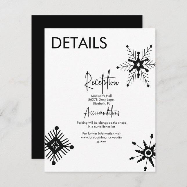 Invitación Detalles del moderno Boda de copo de nieve negro (Anverso / Reverso)