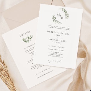 Invitación Detalles del Monograma Boda Botánico Elegante Form