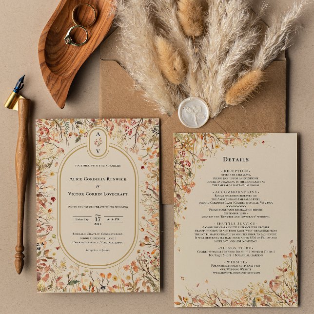 Invitación Detalles del monograma del Boda beige de otoño de  (Subido por el creador)