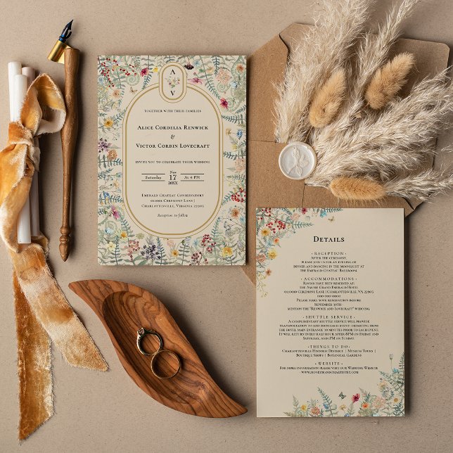 Invitación Detalles del Monograma del Boda de Flor Silvestre  (Subido por el creador)