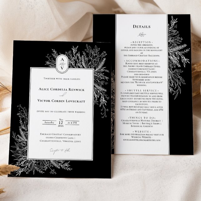 Invitación Detalles del monograma del Boda de verde blanco y  (Subido por el creador)