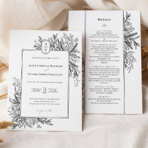 Invitación Detalles del monograma del Boda de verde blanco y 