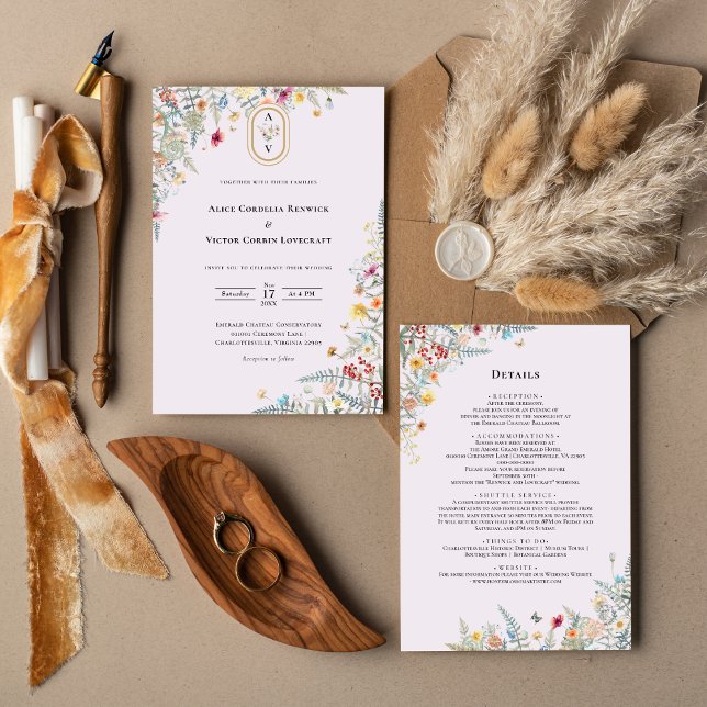 Invitación Detalles Del Monograma Simple De Lavanda De Flor S (Subido por el creador)