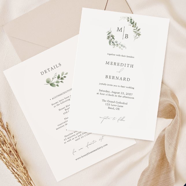 Invitación Detalles del monograma simple y elegante del Boda  (Subido por el creador)