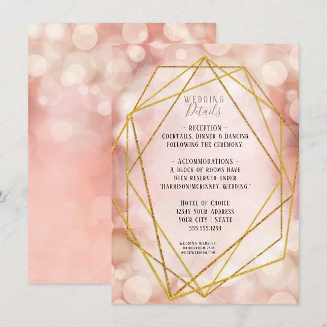 Invitación Detalles del Purpurina Rubor Pink Gold Twinkle Lig (Anverso / Reverso)
