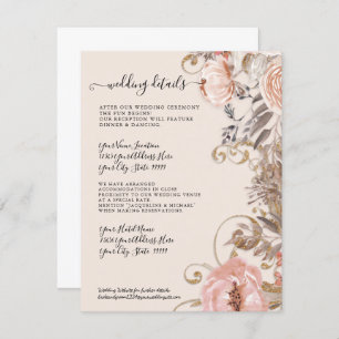 Invitación Detalles del Rosa Boho Dried Floral Rubor Gold Bod