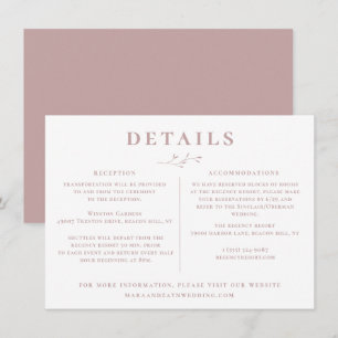 Invitación Detalles del Rosa de la rama botánica Dusty Mauve