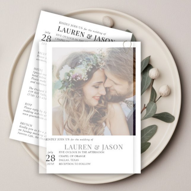 Invitación Detalles del simple Boda de fotos de Vellum Real O (Subido por el creador)
