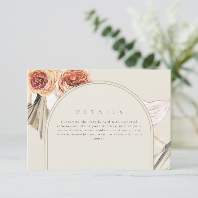Invitación Detalles digitales del Boda Floral Boho Fall (Anverso de pie)
