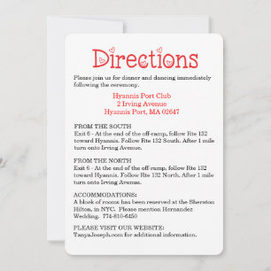 Invitación Detalles / Direcciones Corazones de Boda Rojo y Bl