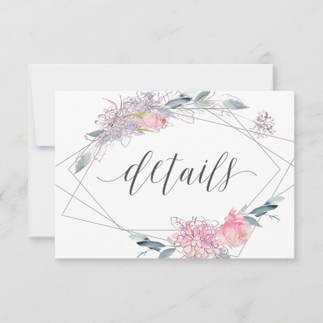 Invitación Detalles elegantes de boda floral geométrica con a (Anverso)