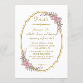 Invitación Detalles elegantes del Boda del marco dorado flora