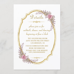 Invitación Detalles elegantes del Boda del marco dorado flora