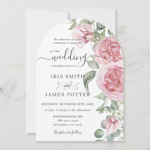 Invitación Detalles elegantes del Boda floral rosa rosa Rubor