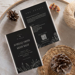 Invitación Detalles elegantes rústicos florales negros QR Bod