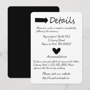 Invitación Detalles en negro y blanco Corazón y flecha Boda