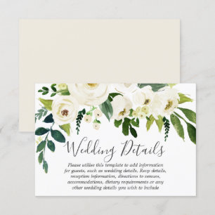 Invitación Detalles Hermosos de Boda de Crema Floral Blanca
