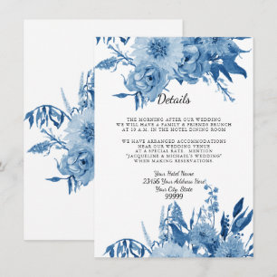 Invitación Detalles Hotel Alojamiento Azul n Floral Blanco