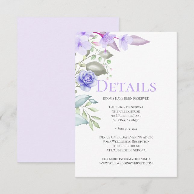 Invitación DETALLES | Lavender Floral Spring Bouquet (Anverso / Reverso)