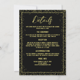 Invitación Detalles mínimos del Boda negro y dorado